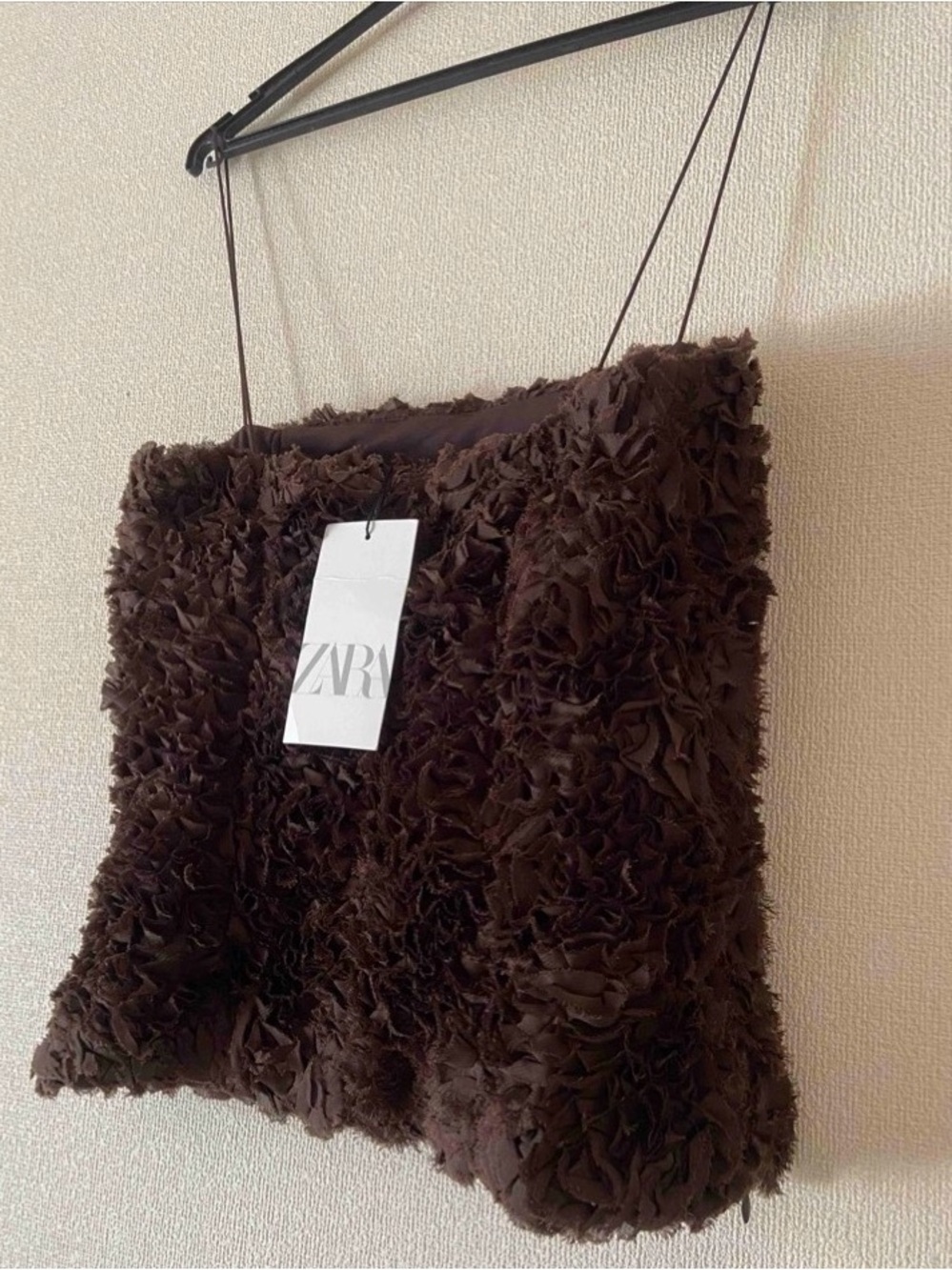 ZARA Chocolate Brown Ruffle Spaghetti-Strap Top size XS NWT